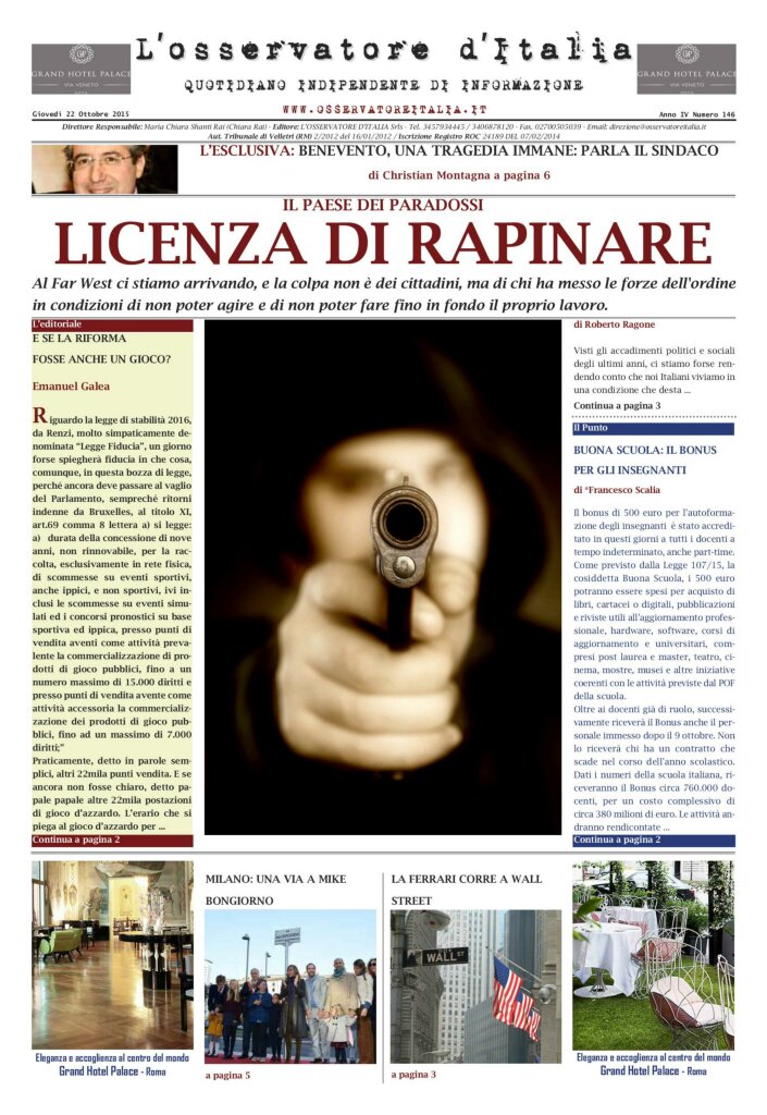 L'osservatore d'Italia edizione del 22 Ottobre 2015